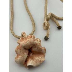 Vintage Miriam Haskell Signed Ceramic Flower Pendant Original Rope Necklace